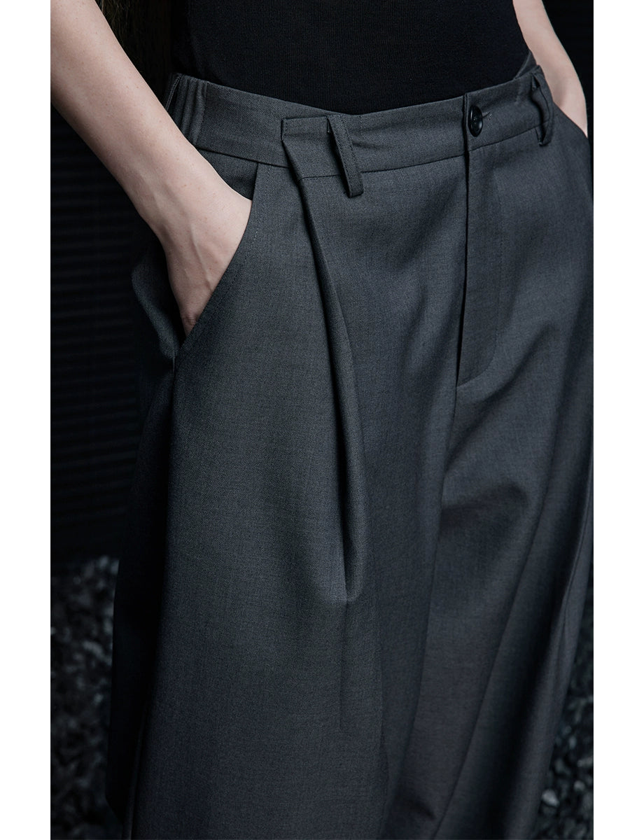 Gray Mid-Rise Drape Unique Pants_BDHL7639