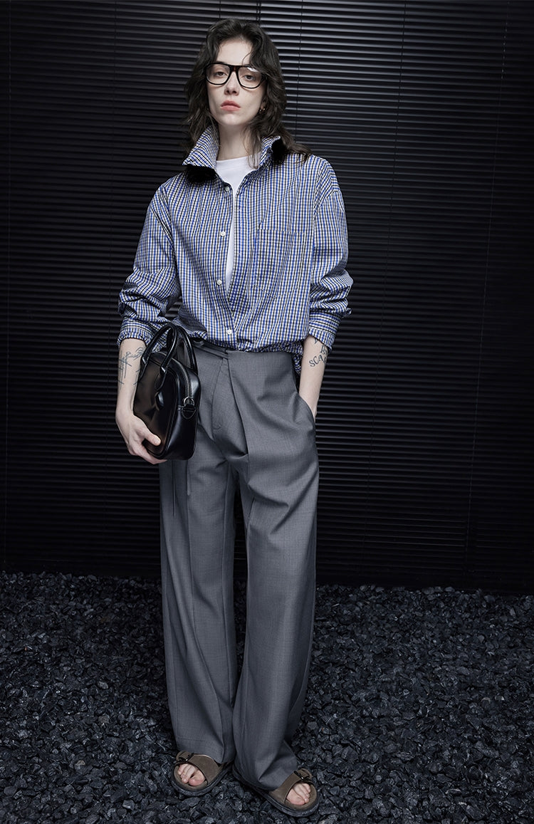 Grey Waist Tie Wide Pants_BDHL7035