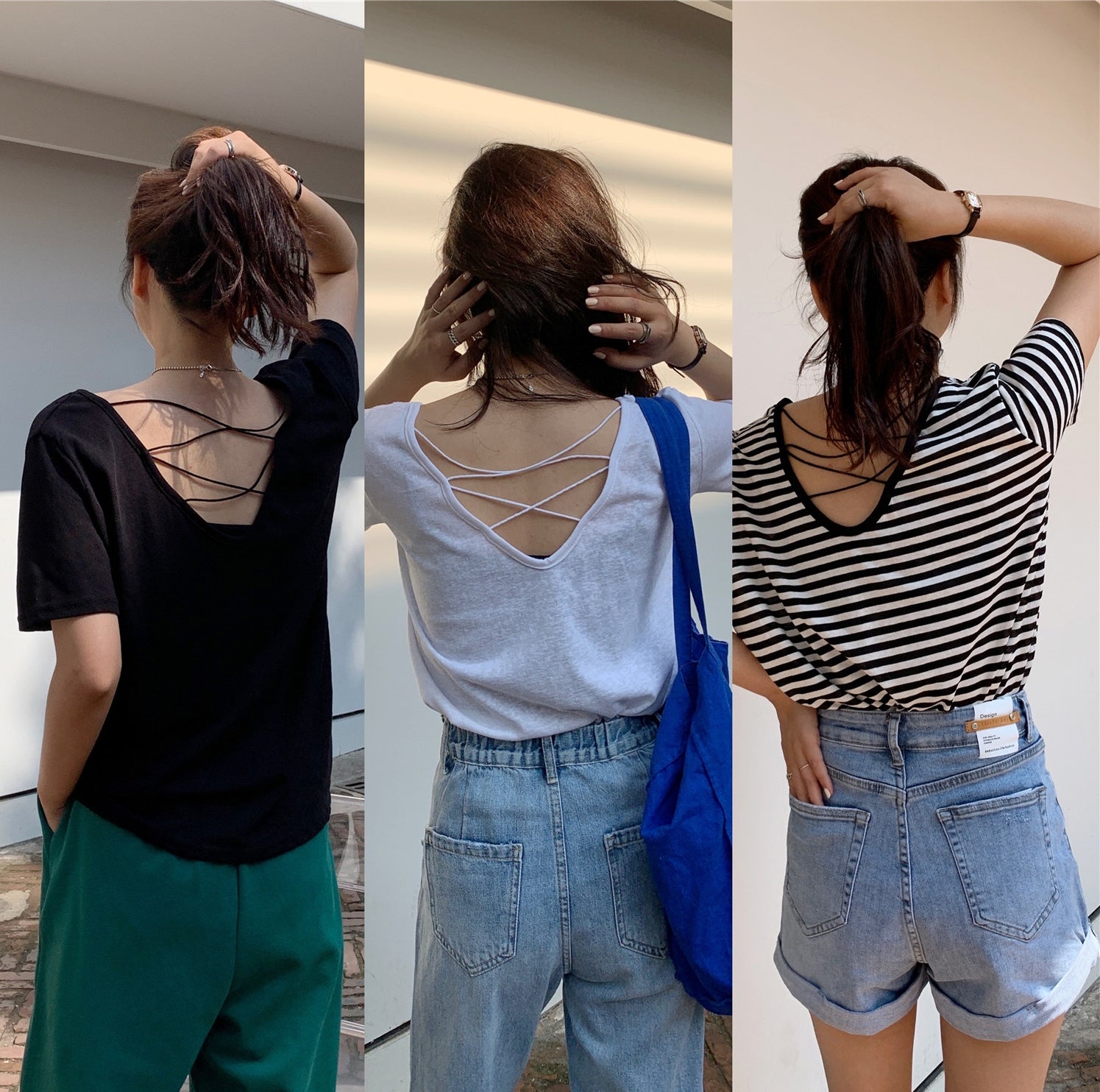 V-Neck Back Cross T-Shirt_BDHL7609