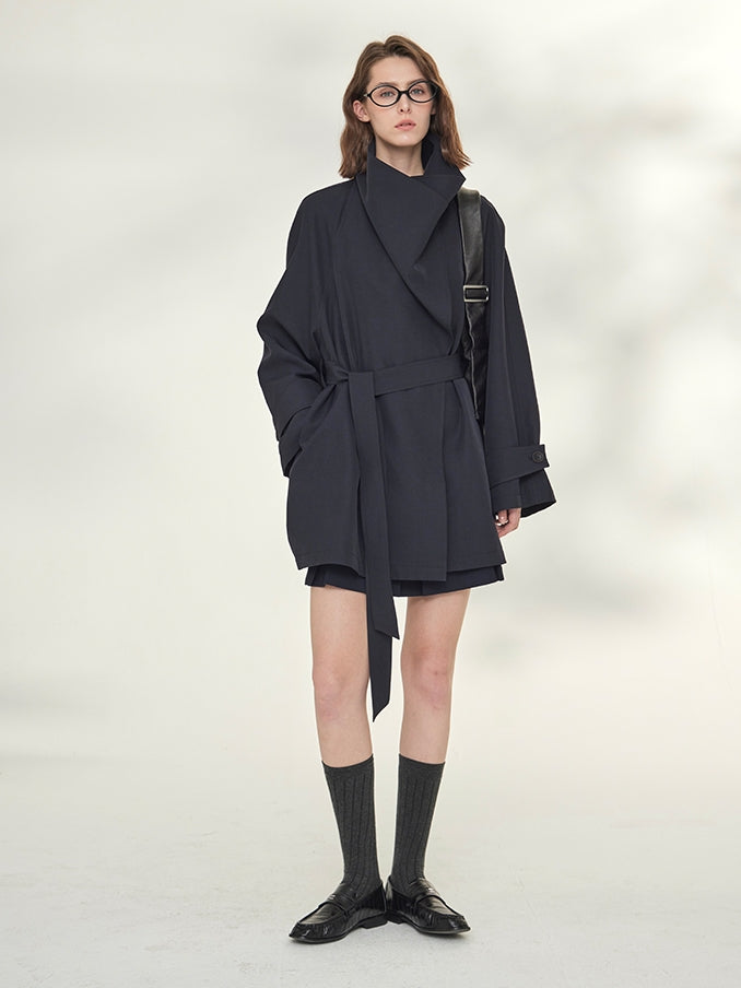 Tide Drawstring Short Trench Coat_BDHL7735