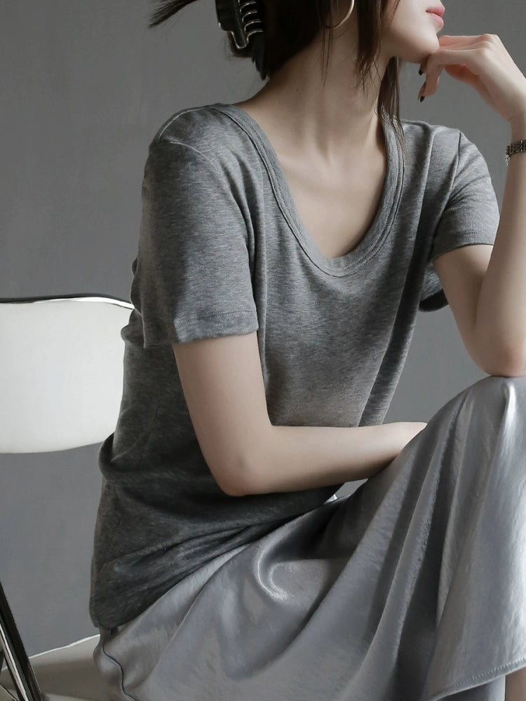 Tencel Wool U-Neck Cloud T-Shirt_BDHL7301