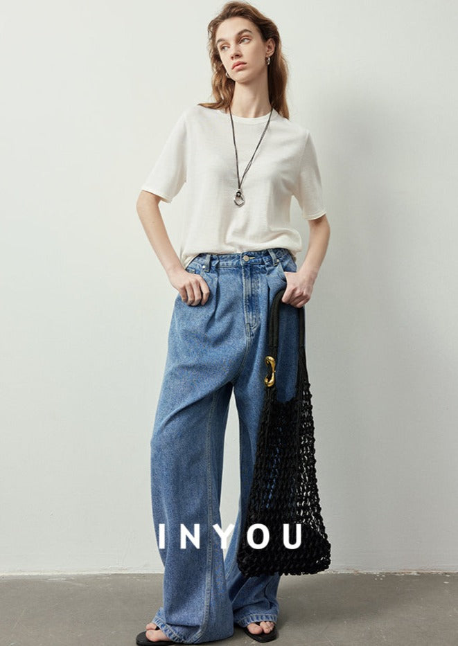 Wide Leg Draped Jeans Pants_BDHL6019