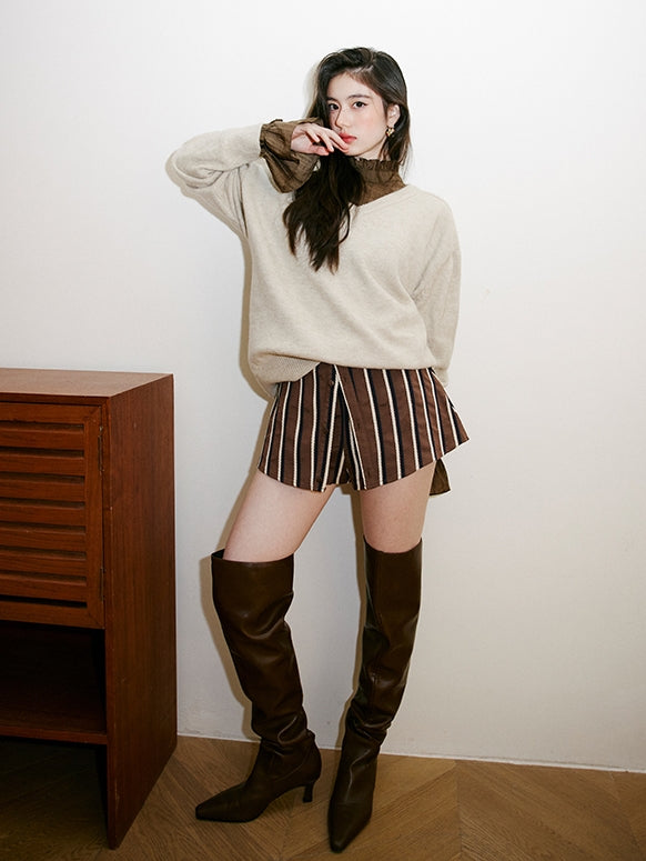 Shirt-Layer Style Striped Shorts_BDHL6753