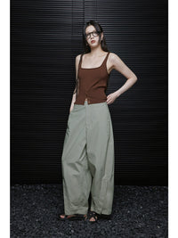 Green High Waisted Draped Casual Pants_BDHL5905