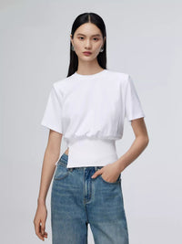 Short Sleeve Waist Slit Tops_BDHL6296