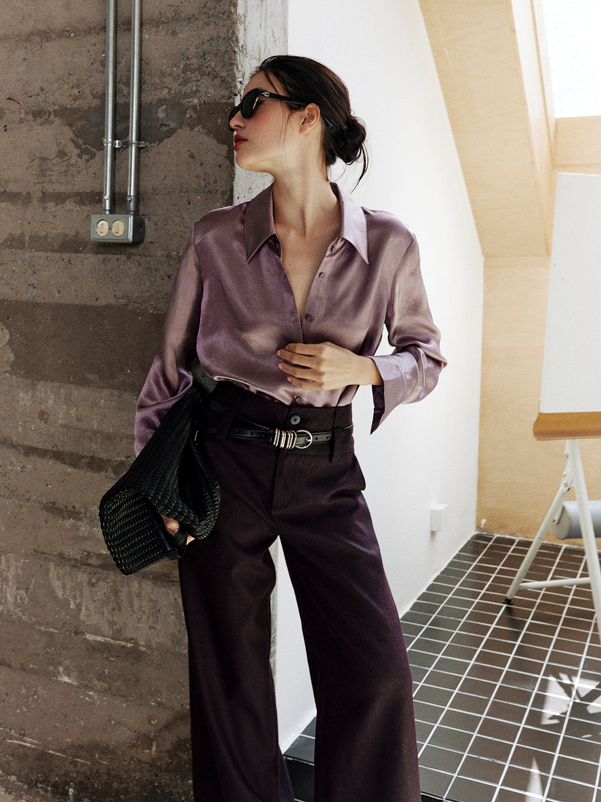 Purple Textured Suit Pants_BDHL8002