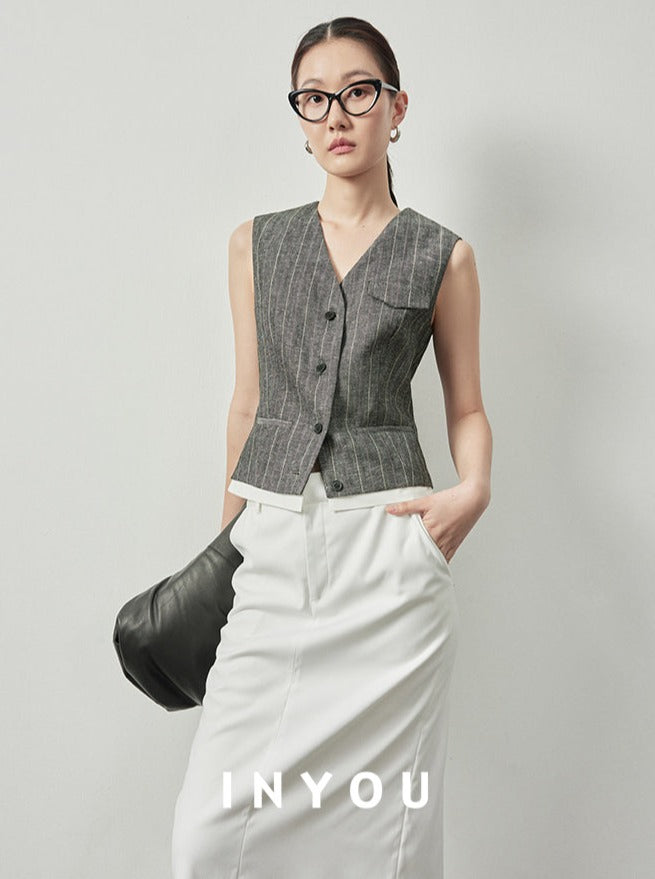 V-Neck Button Suit Vest_BDHL6116