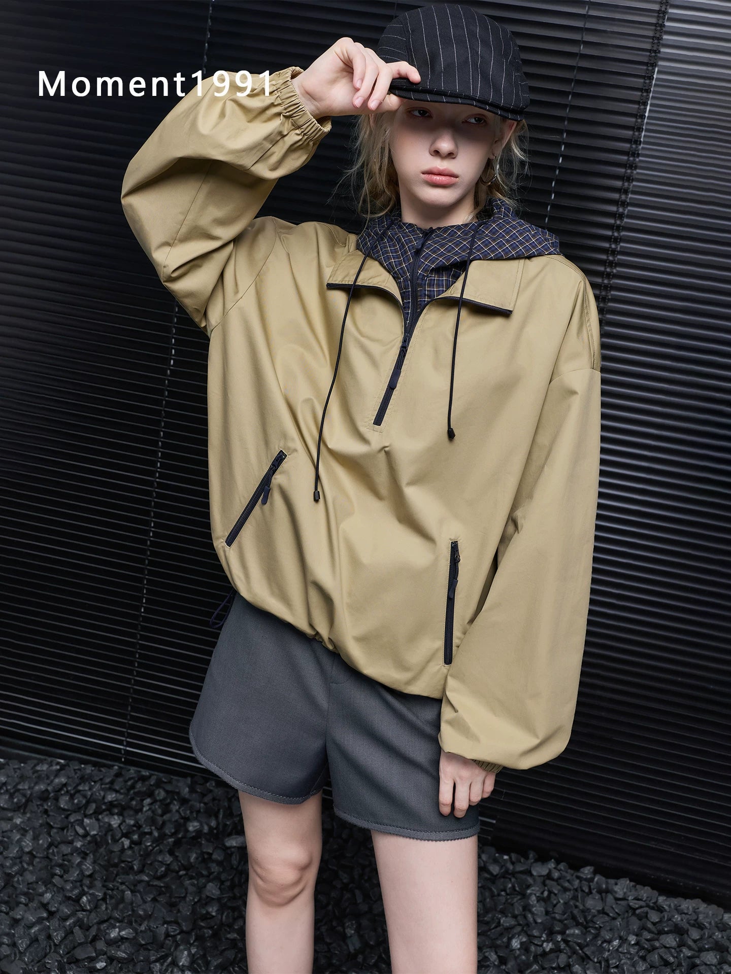 Layered Hood Check Panel Jacket_BDHL8415