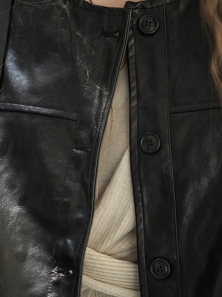 Collarless Leather Jacket_BDHL7771