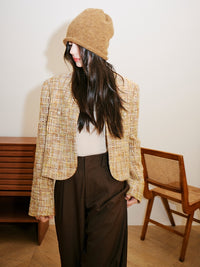 Collarless Yellow Short Jacket_BDHL6744