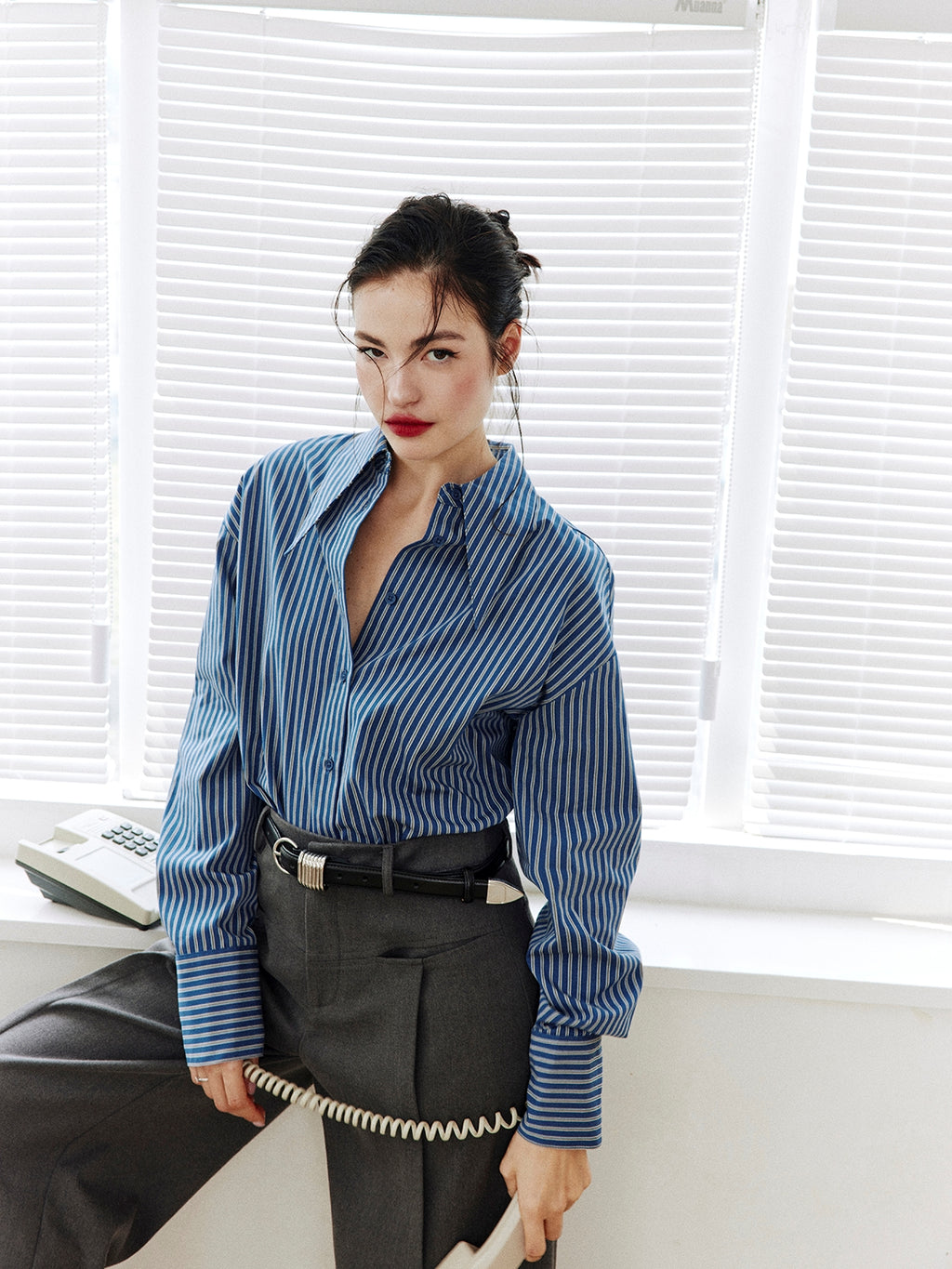 Stripe Waist Corset Shirt_BDHL8000