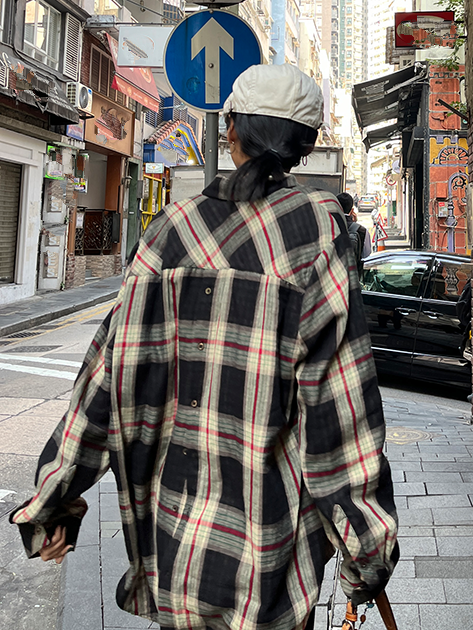 後背扣環設計格紋襯衫_BDHL7156