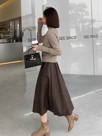 Draped PU Leather Skirt_BDHL6765