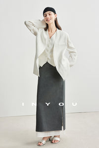 Side Slit Layered Straight Skirt_BDHL6980