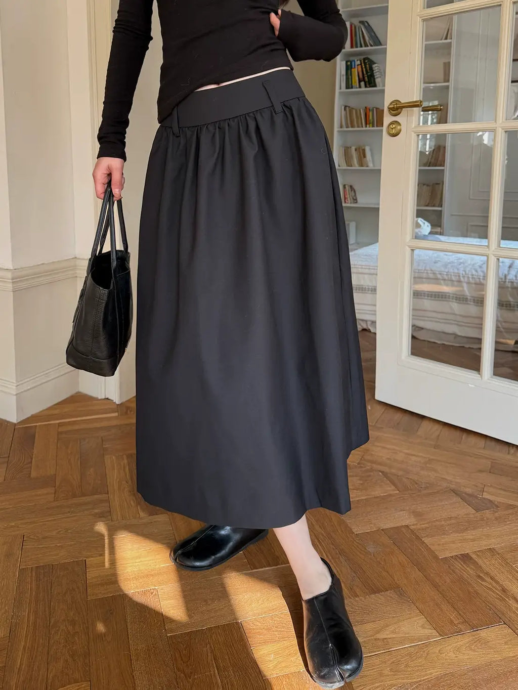 黑色褶皺長裙_BDHL8086