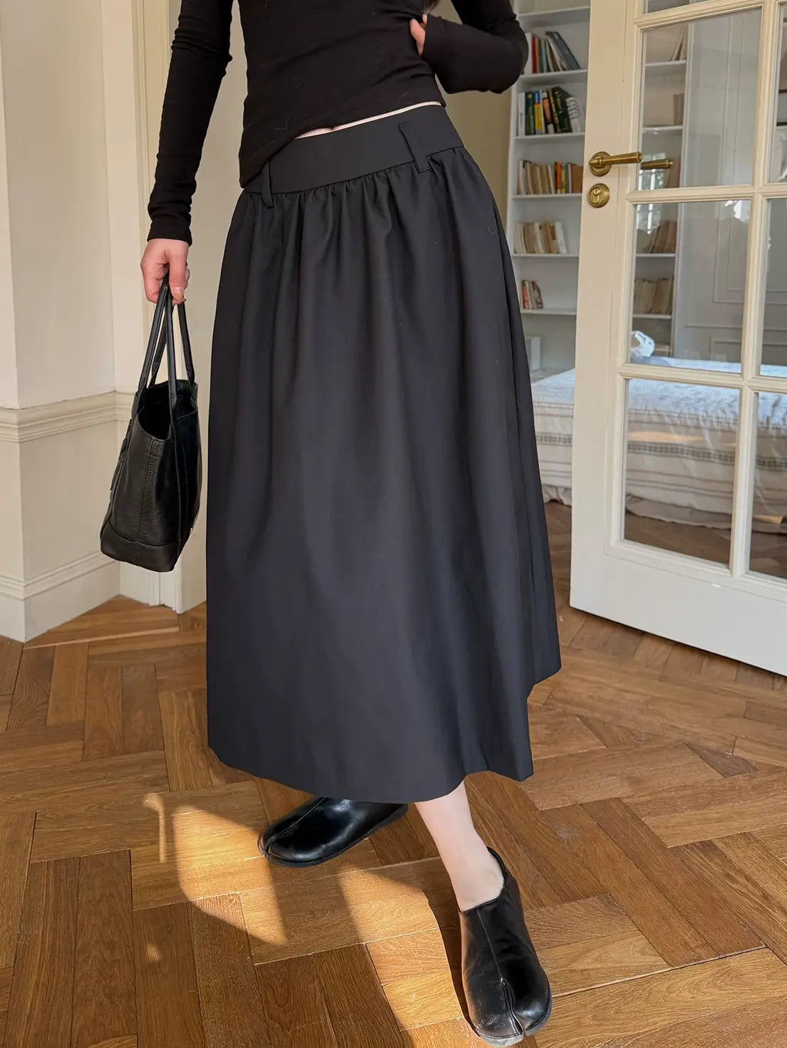 黑色褶皺長裙_BDHL8086