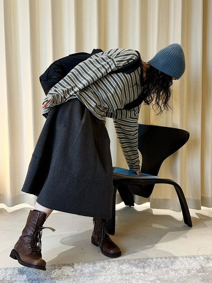 Patchwork A-Line Midi Skirt_BDHL8153