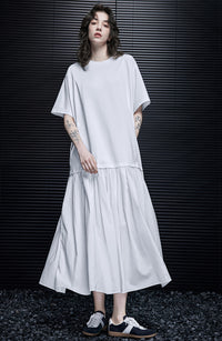 White Short-Sleeved Tiered Dress_BDHL7039