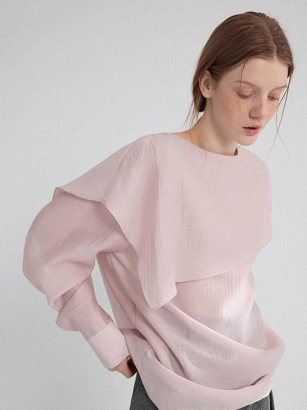 Asymmetrical Loose-Collar Blouse_BDHL8155