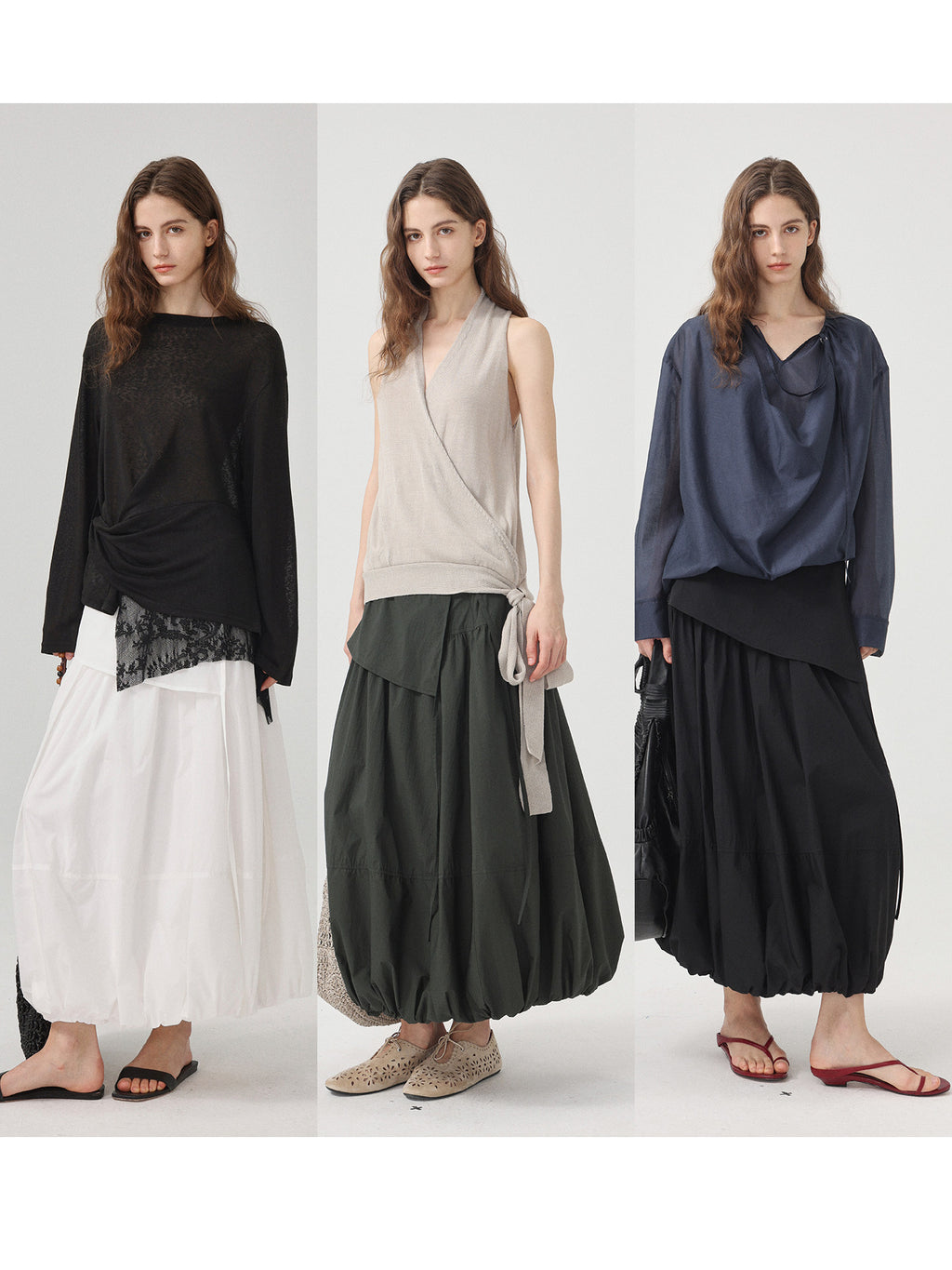 Balloon Bud A-Line Midi Skirt_BDHL8209