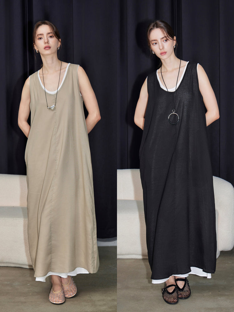 U-Neck Sleeveless Dress Set_BDHL7599