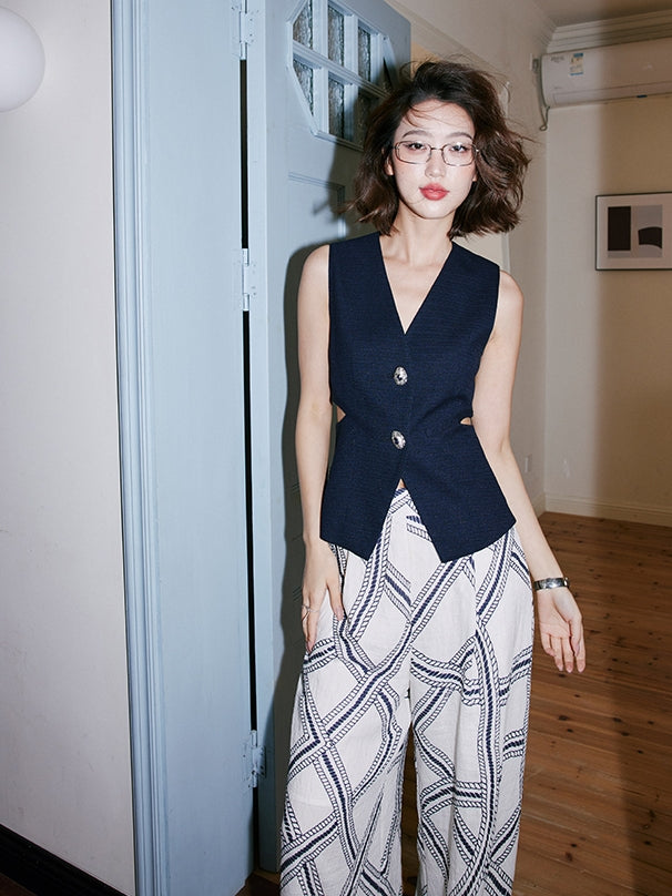 Chain Print Loose-Fitting Pants_BDHL7536