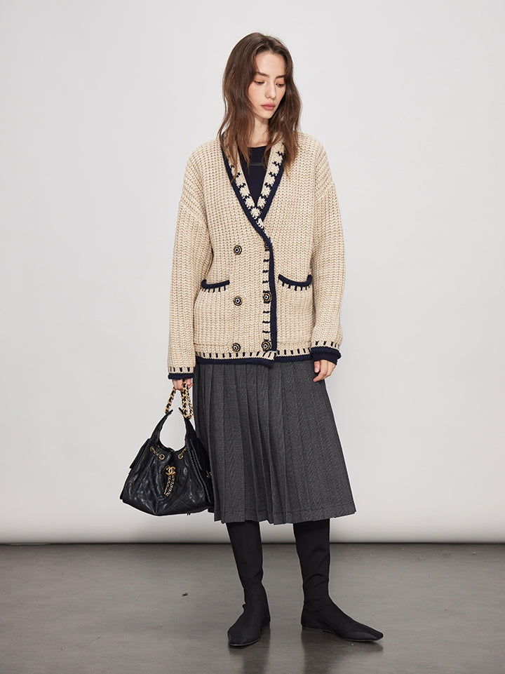 V-Neck Chunky Knit Cardigan_BDHL7989