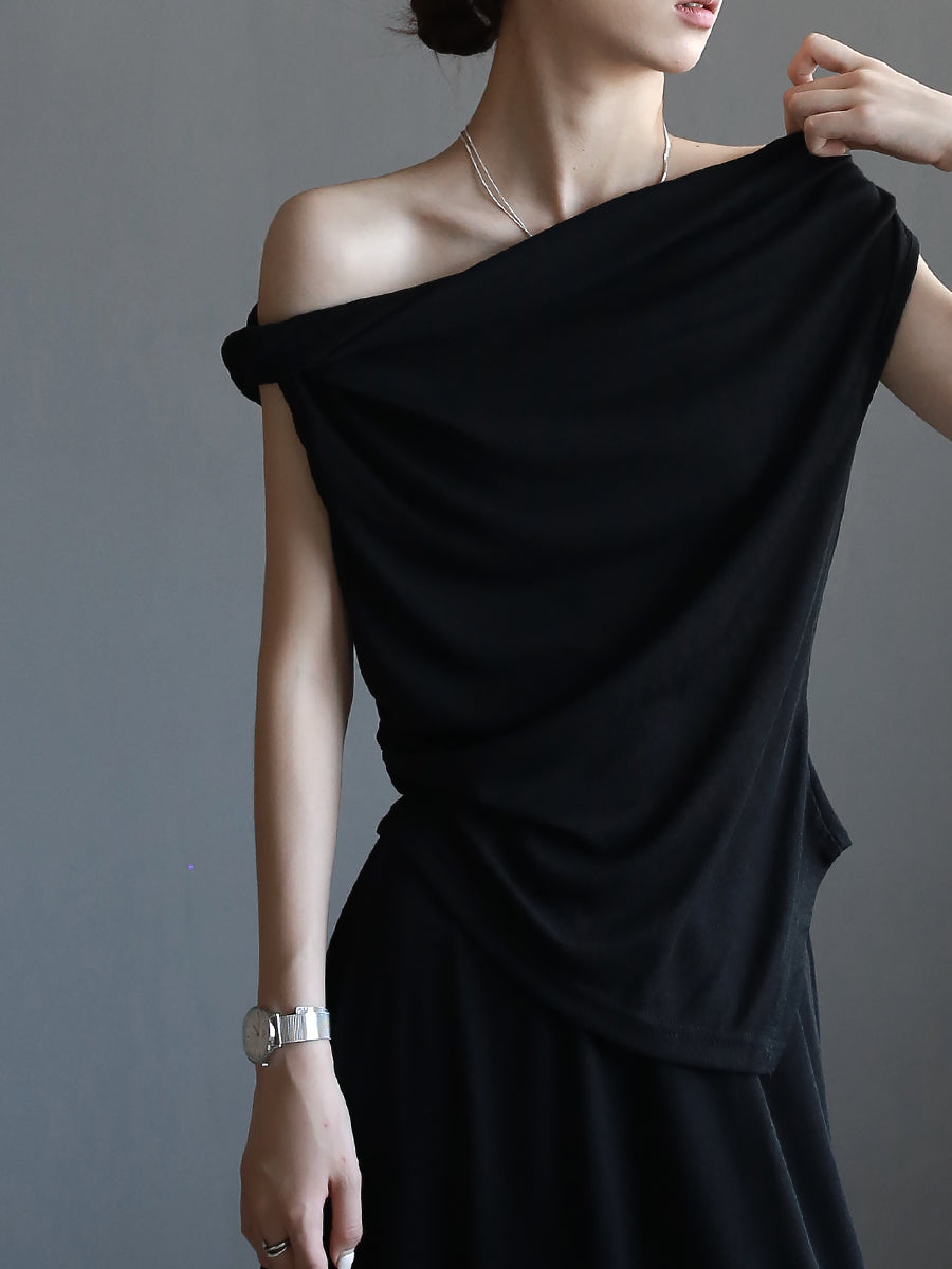 Twisted Collar Top &amp; Drape Skirt Set_BDHL7637