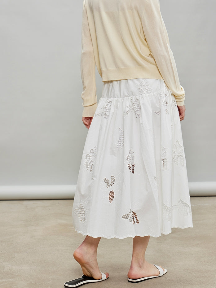Embroidered Hollow A-Line Skirt_BDHL7184