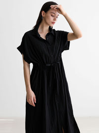 Loose-Fitting Waist Tie Slit Dress_BDHL7248