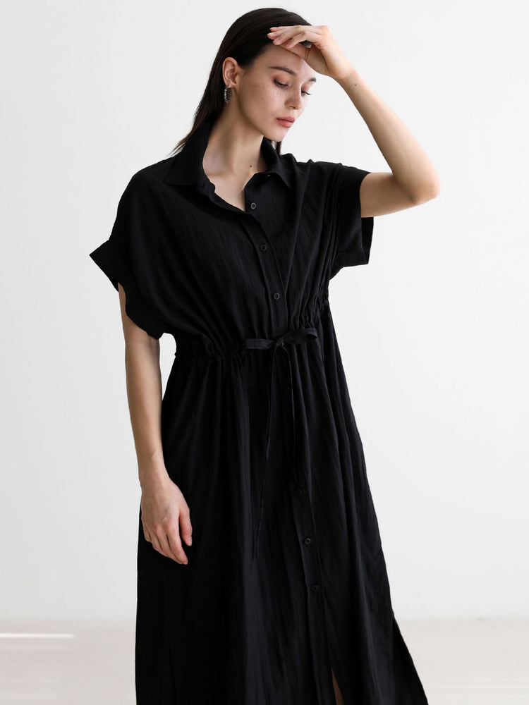 Loose-Fitting Waist Tie Slit Dress_BDHL7248