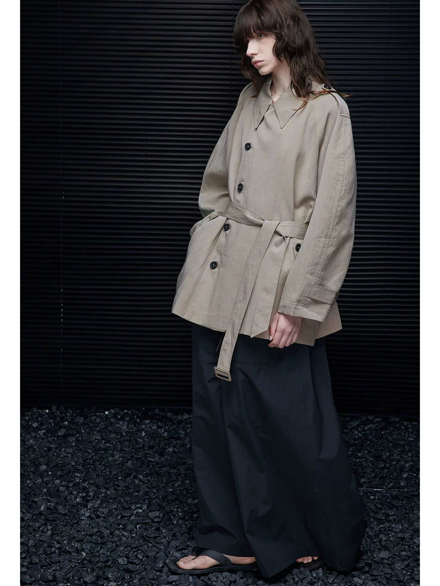 Draped Sleeve Short Trench Coat_BDHL7641
