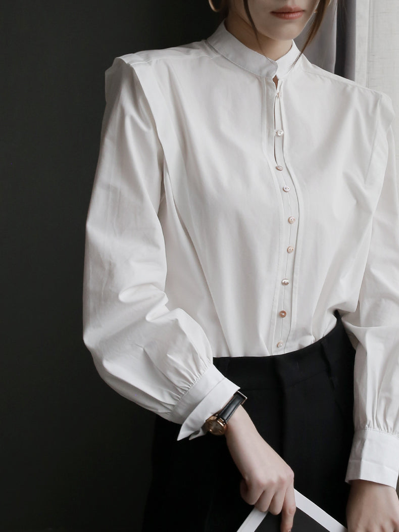 Stand Collar Shoulder Design Shirt_BDHL7015