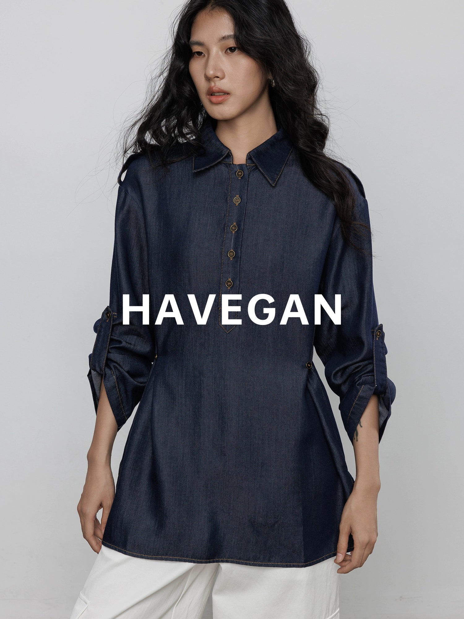 Denim Long-Sleeved Denim Shirt_BDHL7710
