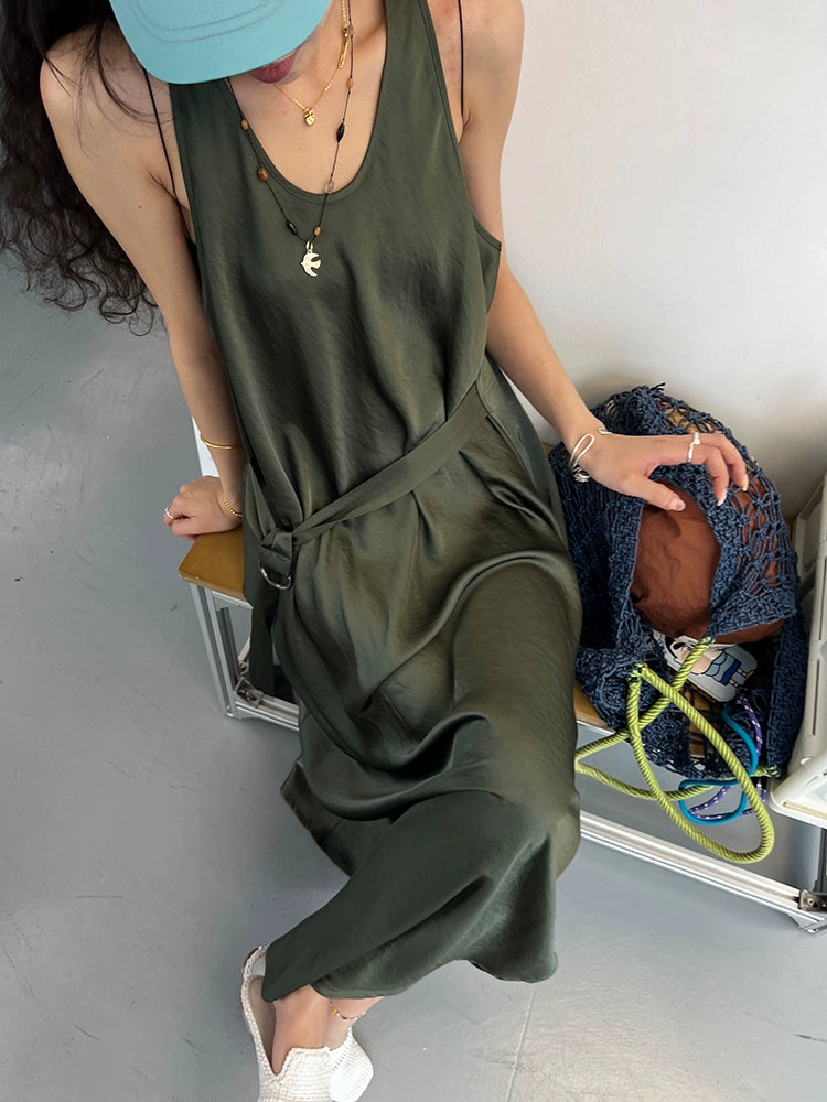 Waist Belt Sleeveless Dress_BDHL7656