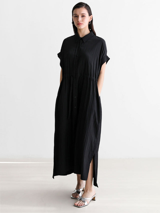Loose-Fitting Waist Tie Slit Dress_BDHL7248