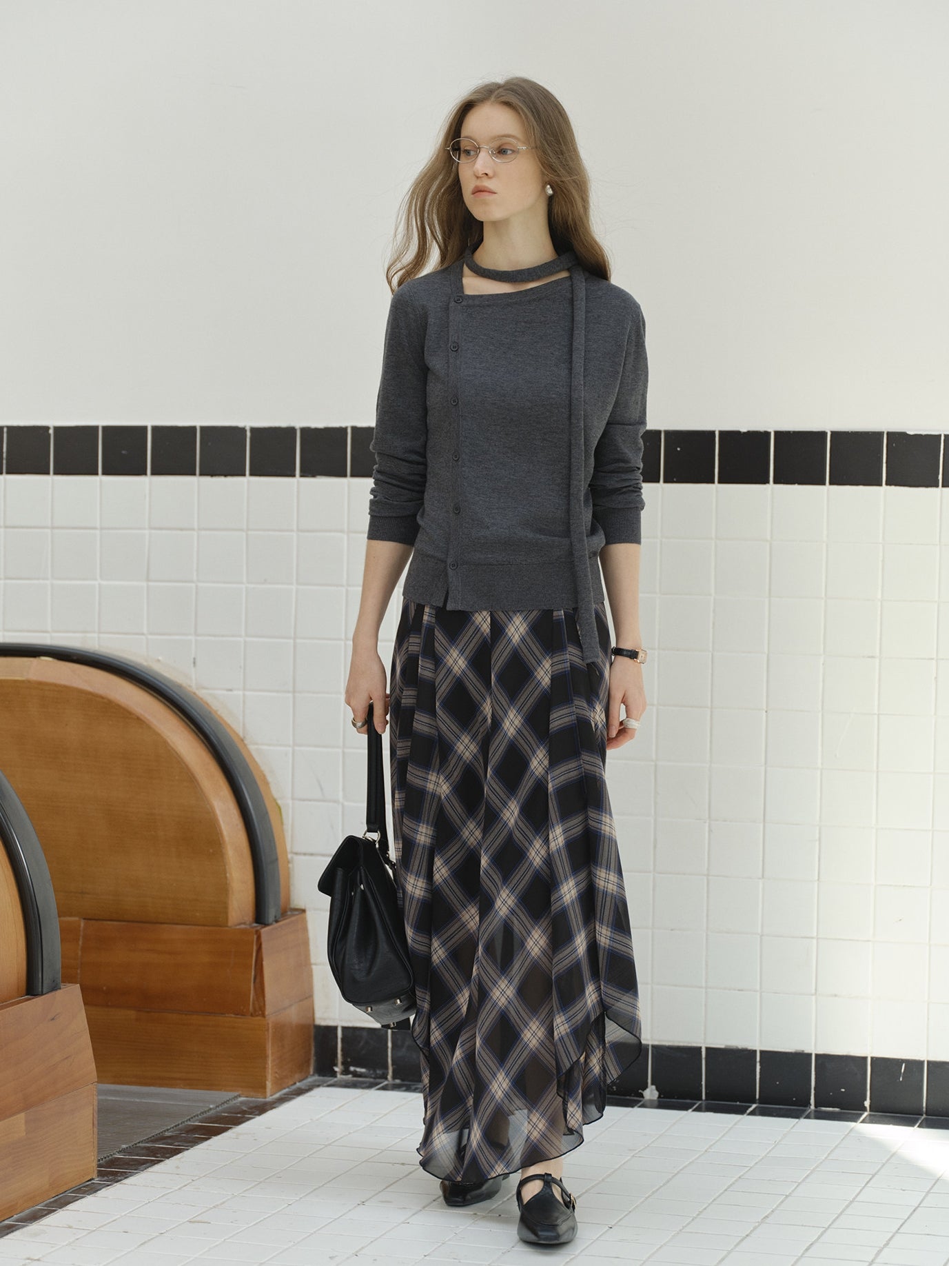 Check Pattern Midi Skirt_BDHL8109