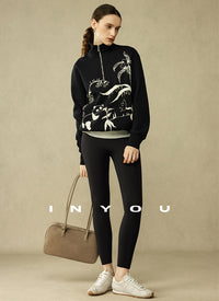 Stand Collar Printed Zip-Up Sweatshirt_BDHL6787