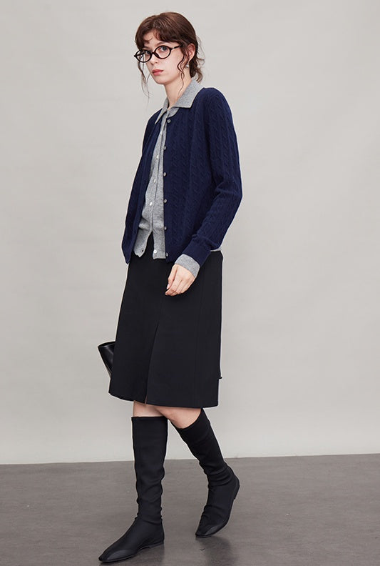 Straight Front Slit A-Line Skirt_BDHL6680