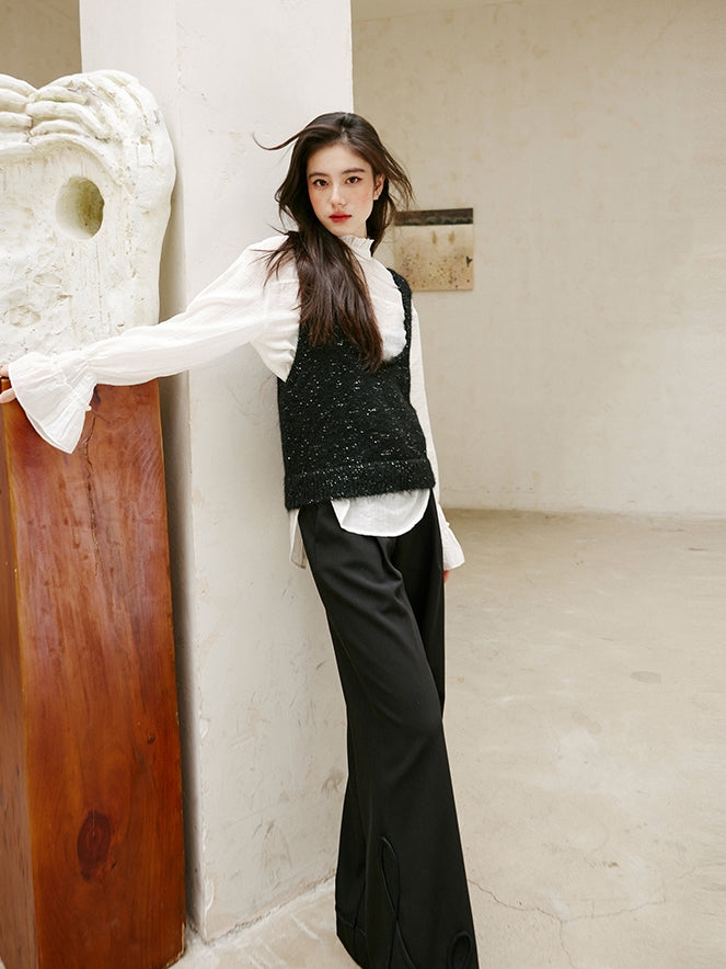 Black Embroidered Straight Pants_BDHL6743