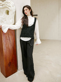 Black Embroidered Straight Pants_BDHL6743