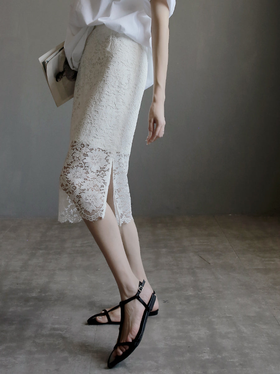 Round Neck Shirt And Fishtail Skirt Set_BDHL7635