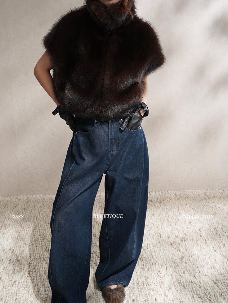 Stand Collar Zipper Fur Vest_BDHL8015