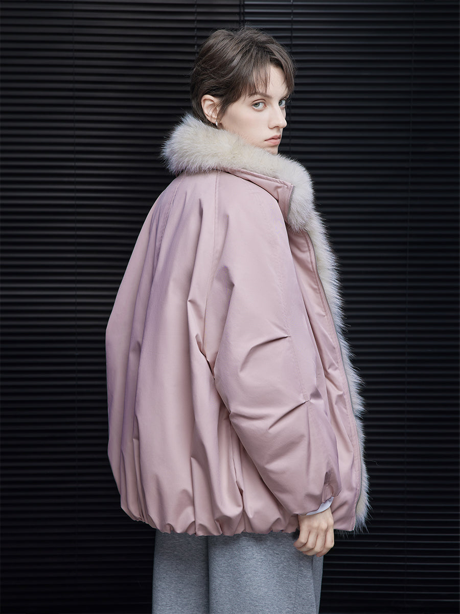 Faux Fur Collar Pink Down Jacket_BDHL7868