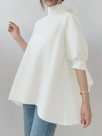 Lantern Sleeve Bow Tie Tops_BDHL7218