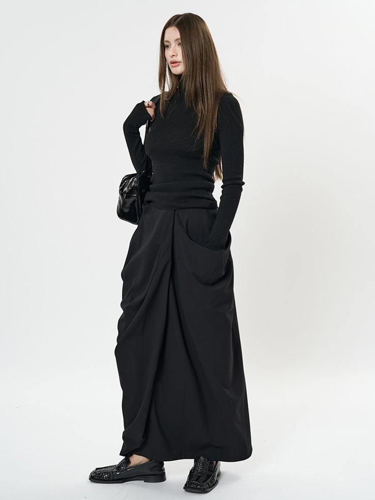 Irregular Pleated Long Skirt_BDHL6898