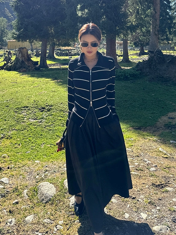 Striped Zip-Up Knit Cardigan_BDHL7660