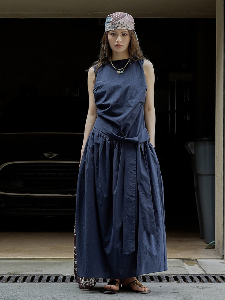 Pleated Strap Sleeveless Dress_BDHL7532