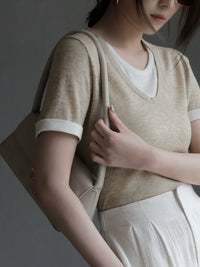 Soft Crew Neck Fake Two-Piece Knit Tee_BDHL7313
