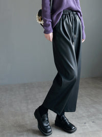 PU Leather Draped Straight Pants_BDHL6869